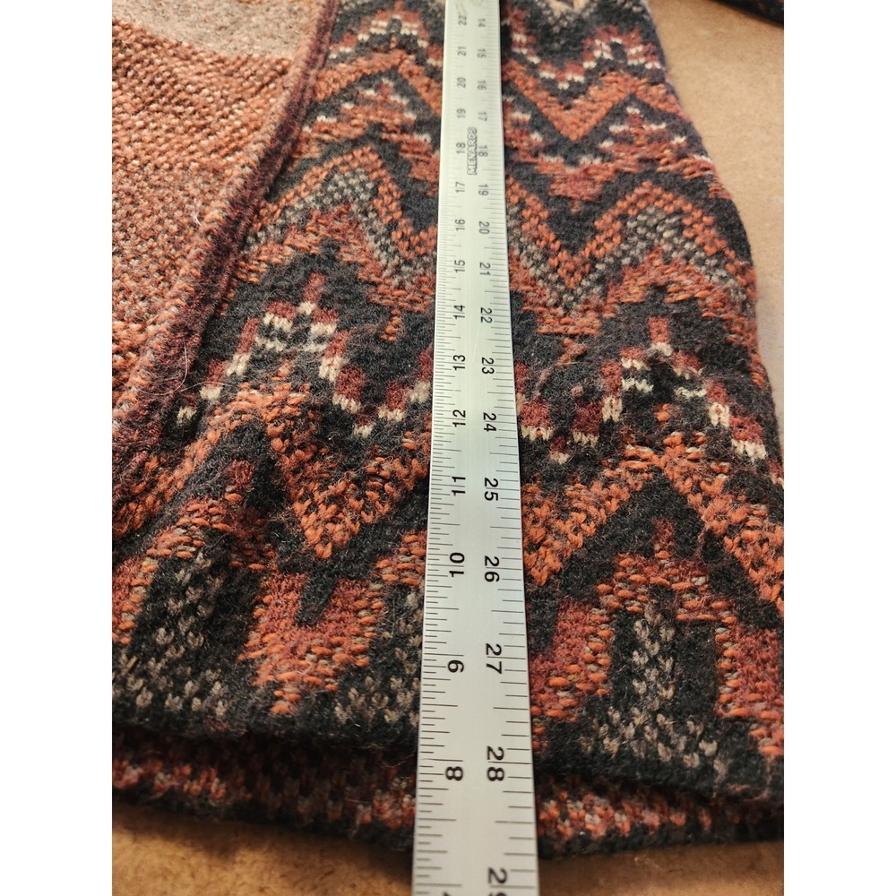 Lucky Brand Sweater Size XS Orange Black Wool Blend Aztec Long Cardigan Oversize - Picture 13 of 14
